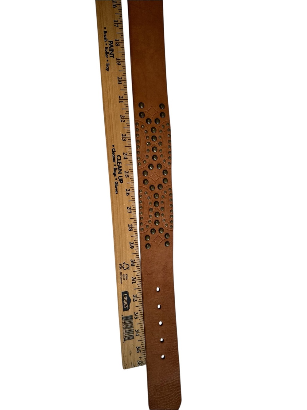 Wide Brown Leather Studded Waist Belt with Brass Buckle - Picture 13 of 14